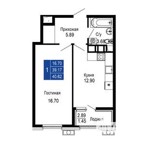 1-к квартира, вторичка, 41м2, 2/14 этаж