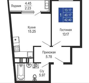 1-к квартира, вторичка, 42м2, 5/14 этаж