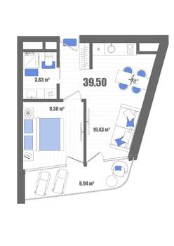 1-к квартира, строящийся дом, 40м2, 10/22 этаж