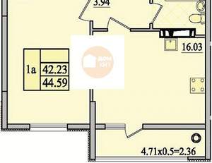 45-к квартира, сданный дом, 45м2, 4/9 этаж