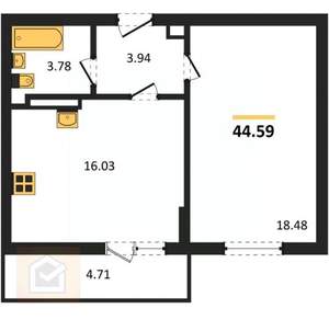 1-к квартира, вторичка, 45м2, 6/8 этаж