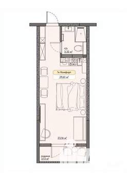 Студия квартира, вторичка, 30м2, 2/2 этаж