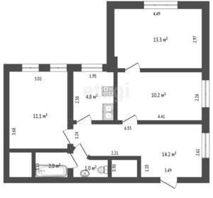 3-к квартира, вторичка, 57м2, 2/3 этаж