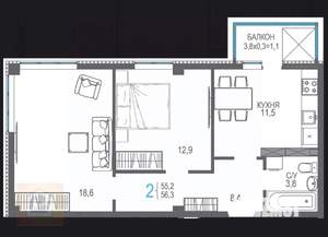 2-к квартира, вторичка, 58м2, 4/8 этаж