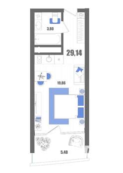 Студия квартира, вторичка, 29м2, 17/22 этаж