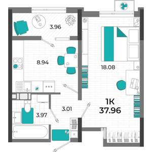 1-к квартира, вторичка, 46м2, 7/13 этаж