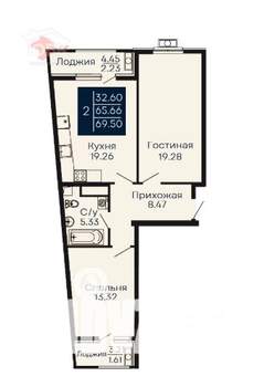 2-к квартира, вторичка, 70м2, 13/14 этаж
