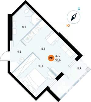 1-к квартира, строящийся дом, 42м2, 3/7 этаж