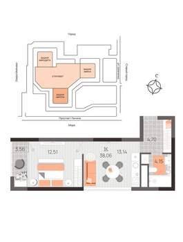 1-к квартира, вторичка, 38м2, 13/21 этаж