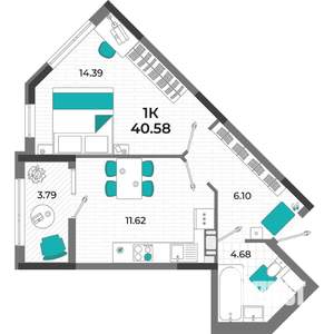 1-к квартира, вторичка, 41м2, 3/13 этаж
