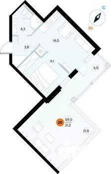 1-к квартира, строящийся дом, 59м2, 6/7 этаж