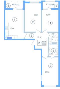 3-к квартира, вторичка, 82м2, 8/13 этаж