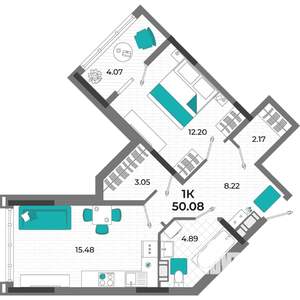 1-к квартира, вторичка, 50м2, 6/13 этаж