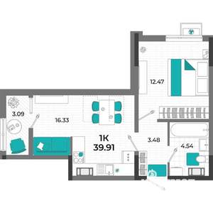 1-к квартира, вторичка, 56м2, 9/13 этаж