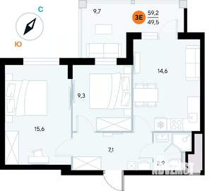2-к квартира, строящийся дом, 59м2, 4/7 этаж