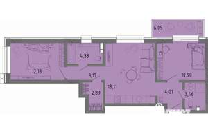 3-к квартира, вторичка, 61м2, 2/13 этаж