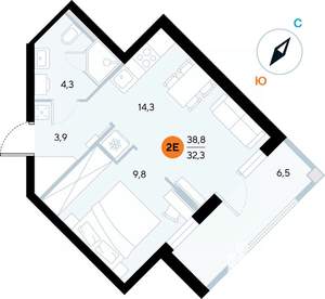 1-к квартира, строящийся дом, 38м2, 4/7 этаж