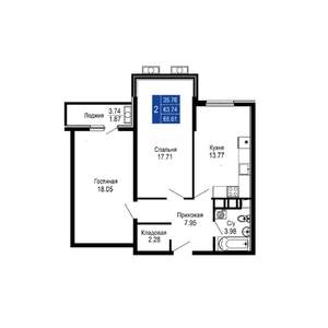 2-к квартира, вторичка, 66м2, 5/14 этаж