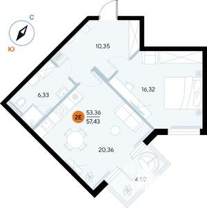 1-к квартира, строящийся дом, 57м2, 2/9 этаж
