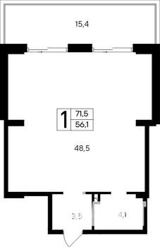 1-к квартира, вторичка, 72м2, 10/12 этаж