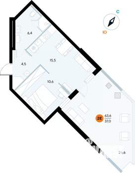 1-к квартира, строящийся дом, 63м2, 1/7 этаж
