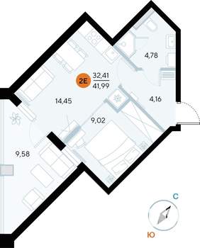 Студия квартира, строящийся дом, 42м2, 5/9 этаж