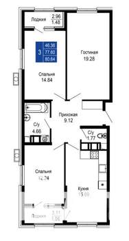 3-к квартира, вторичка, 81м2, 2/14 этаж