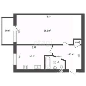 1-к квартира, вторичка, 30м2, 5/5 этаж