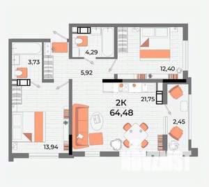2-к квартира, вторичка, 62м2, 11/13 этаж