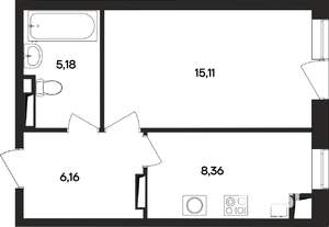 1-к квартира, строящийся дом, 35м2, 1/4 этаж
