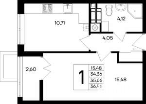 1-к квартира, строящийся дом, 37м2, 1/9 этаж