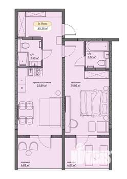 2-к квартира, строящийся дом, 65м2, 8/9 этаж