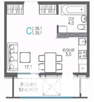 1-к квартира, вторичка, 32м2, 8/9 этаж