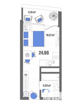 Студия квартира, строящийся дом, 25м2, 15/22 этаж