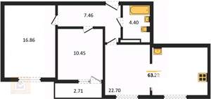 2-к квартира, вторичка, 63м2, 5/8 этаж