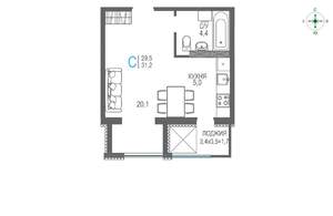 1-к квартира, вторичка, 33м2, 7/9 этаж