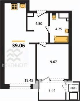 1-к квартира, вторичка, 39м2, 9/16 этаж