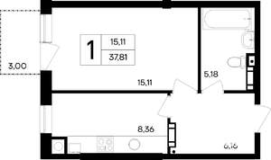 1-к квартира, вторичка, 38м2, 4/4 этаж
