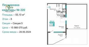 1-к квартира, вторичка, 55м2, 8/10 этаж