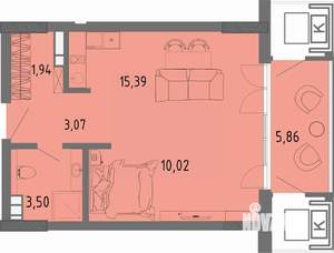 Студия квартира, вторичка, 36м2, 4/16 этаж