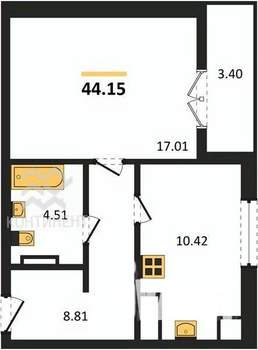 1-к квартира, вторичка, 44м2, 7/8 этаж