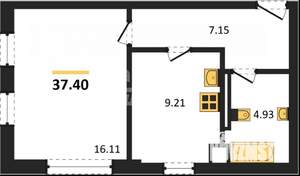 1-к квартира, вторичка, 38м2, 1/4 этаж