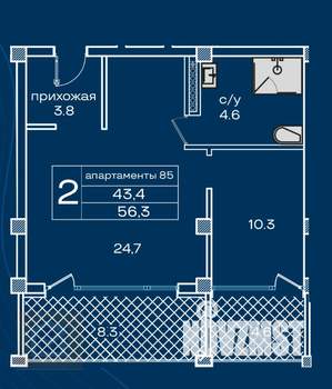 1-к квартира, вторичка, 56м2, 3/4 этаж