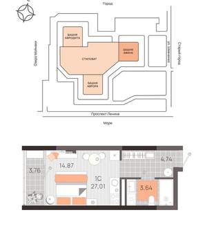Студия квартира, вторичка, 27м2, 12/21 этаж