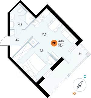 1-к квартира, строящийся дом, 40м2, 5/7 этаж