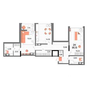 2-к квартира, строящийся дом, 79м2, 7/13 этаж