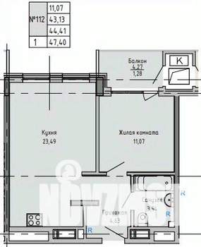 1-к квартира, вторичка, 44м2, 3/16 этаж