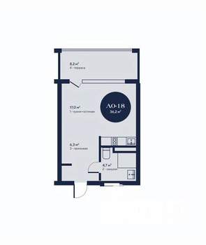 Студия квартира, вторичка, 36м2, 3/3 этаж