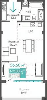 1-к квартира, строящийся дом, 57м2, 4/10 этаж