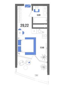 Студия квартира, строящийся дом, 29м2, 17/22 этаж